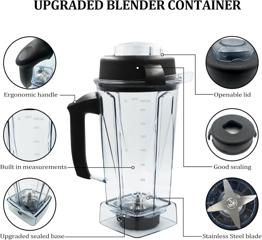 Blender Pitcher 64oz, Compatible with 5200 5000 5300 6300 VM0101 VM0103 VM0197 Classic/Explorian/Commercial Series etc Container Jar Cup, 2-year full warranty Blender Pitcher 64oz, Compatible with 5200 5000 5300 6300 VM0101 VM0103 VM0197 Classic/Explorian/Commercial Series etc Container Jar Cup, 2-year full warranty