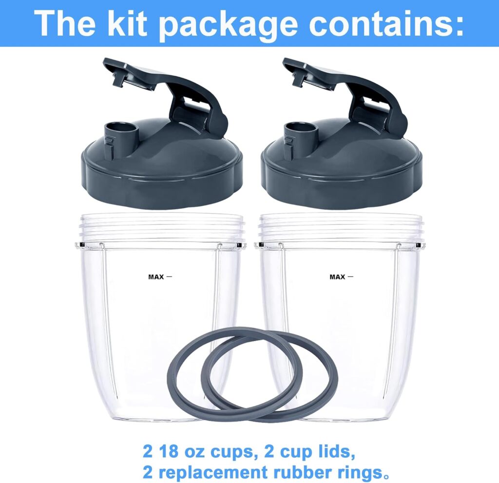 2 Pcs Replacement 18oz Cups for Blender【3 Size Options, 18oz, 24oz, 32oz】with Two Flip Top To Go Lid, Rubber Seals, Compatible with NutriBullet 600w and 900w Blender Accessory. 2 Pcs Replacement 18oz Cups for Blender【3 Size Options, 18oz, 24oz, 32oz】with Two Flip Top To Go Lid, Rubber Seals, Compatible with NutriBullet 600w and 900w Blender Accessory.