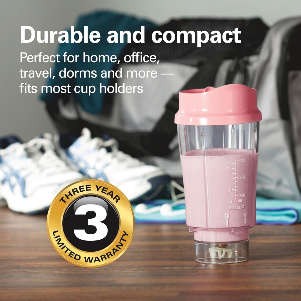 Hamilton Beach Portable Blender for Shakes and Smoothies, 14 Oz BPA Free Travel Cup Lid, Durable Stainless Steel Blades, Personal Smoothie Blender, Coral (51171) Hamilton Beach Portable Blender for Shakes and Smoothies, 14 Oz BPA Free Travel Cup Lid, Durable Stainless Steel Blades, Personal Smoothie Blender, Coral (51171)