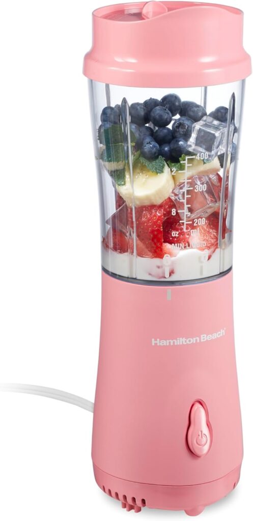 Hamilton Beach Portable Blender for Shakes and Smoothies, 14 Oz BPA Free Travel Cup Lid, Durable Stainless Steel Blades, Personal Smoothie Blender, Coral (51171) Hamilton Beach Portable Blender for Shakes and Smoothies, 14 Oz BPA Free Travel Cup Lid, Durable Stainless Steel Blades, Personal Smoothie Blender, Coral (51171)