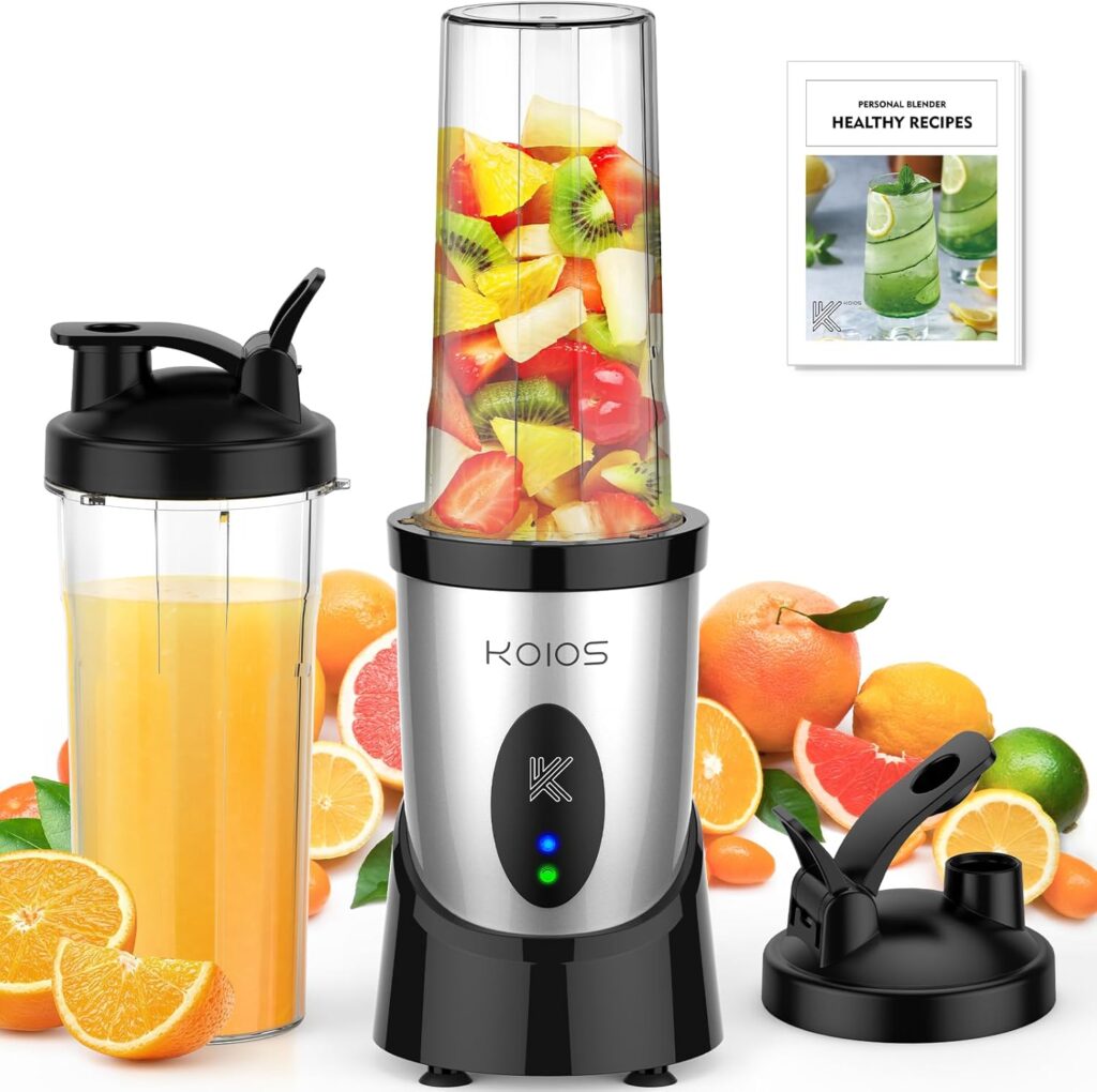 KOIOS Smoothie Blender, 900W Personal Blender for Shakes and Smoothies for Kitchen with 2 Portable Cups 22oz, Single Serve Smoothies Maker Mixer for Juices, Nutritious Recipe, Grey Blue KOIOS Smoothie Blender, 900W Personal Blender for Shakes and Smoothies for Kitchen with 2 Portable Cups 22oz, Single Serve Smoothies Maker Mixer for Juices, Nutritious Recipe, Grey Blue