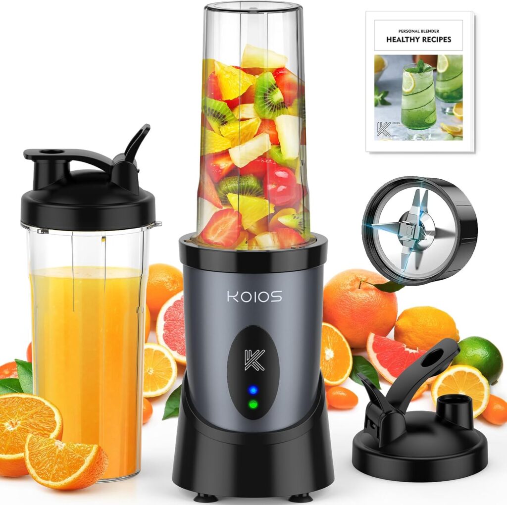 KOIOS Smoothie Blender, 900W Personal Blender for Shakes and Smoothies for Kitchen with 2 Portable Cups 22oz, Single Serve Smoothies Maker Mixer for Juices, Nutritious Recipe, Grey Blue KOIOS Smoothie Blender, 900W Personal Blender for Shakes and Smoothies for Kitchen with 2 Portable Cups 22oz, Single Serve Smoothies Maker Mixer for Juices, Nutritious Recipe, Grey Blue