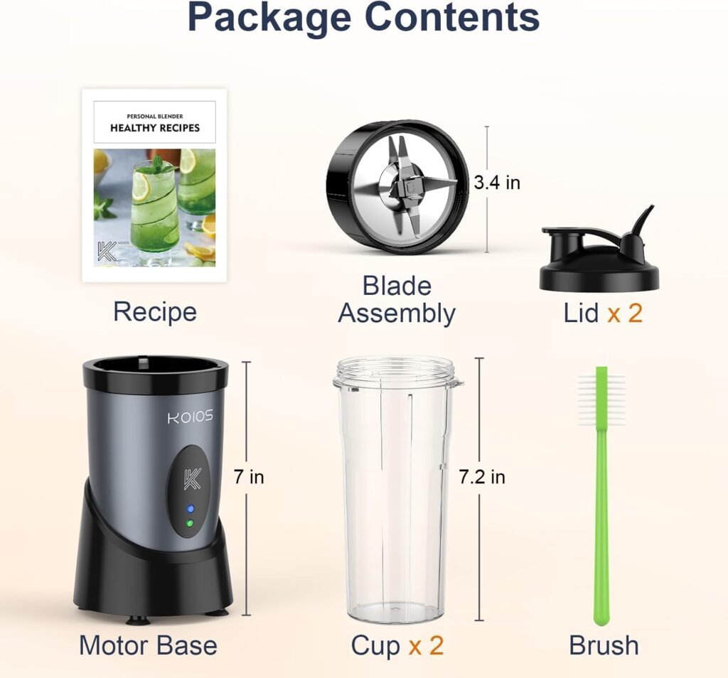 KOIOS Smoothie Blender, 900W Personal Blender for Shakes and Smoothies for Kitchen with 2 Portable Cups 22oz, Single Serve Smoothies Maker Mixer for Juices, Nutritious Recipe, Grey Blue KOIOS Smoothie Blender, 900W Personal Blender for Shakes and Smoothies for Kitchen with 2 Portable Cups 22oz, Single Serve Smoothies Maker Mixer for Juices, Nutritious Recipe, Grey Blue