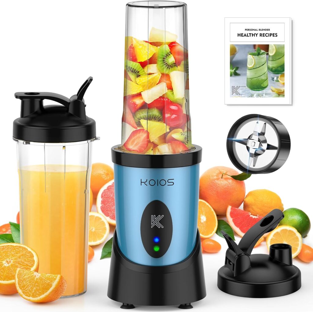 KOIOS Smoothie Blender, 900W Personal Blender for Shakes and Smoothies for Kitchen with 2 Portable Cups 22oz, Single Serve Smoothies Maker Mixer for Juices, Nutritious Recipe, Grey Blue KOIOS Smoothie Blender, 900W Personal Blender for Shakes and Smoothies for Kitchen with 2 Portable Cups 22oz, Single Serve Smoothies Maker Mixer for Juices, Nutritious Recipe, Grey Blue