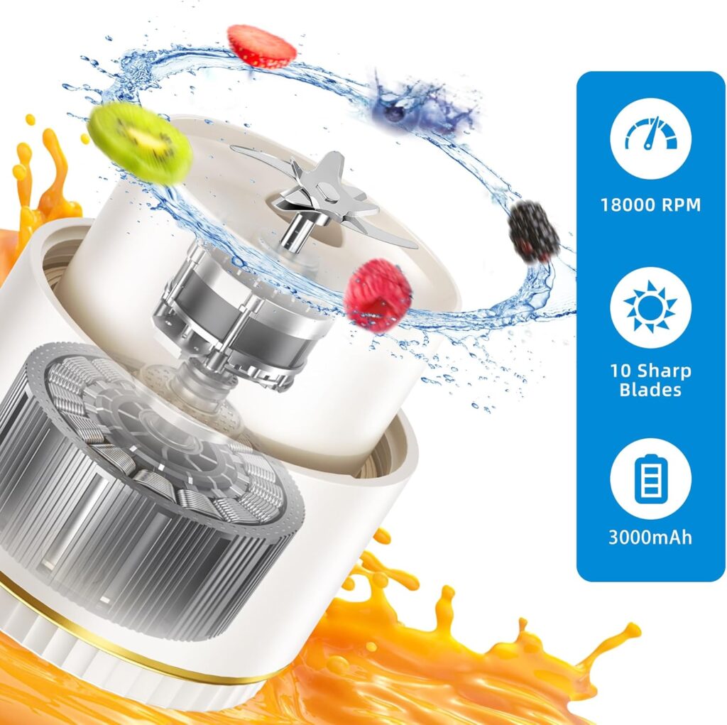 Portable Blender - Travel Size Blender for Shakes Smoothies, 10 Blades, 3000mAh Rechargeable White Portable Blender - Travel Size Blender for Shakes Smoothies, 10 Blades, 3000mAh Rechargeable White