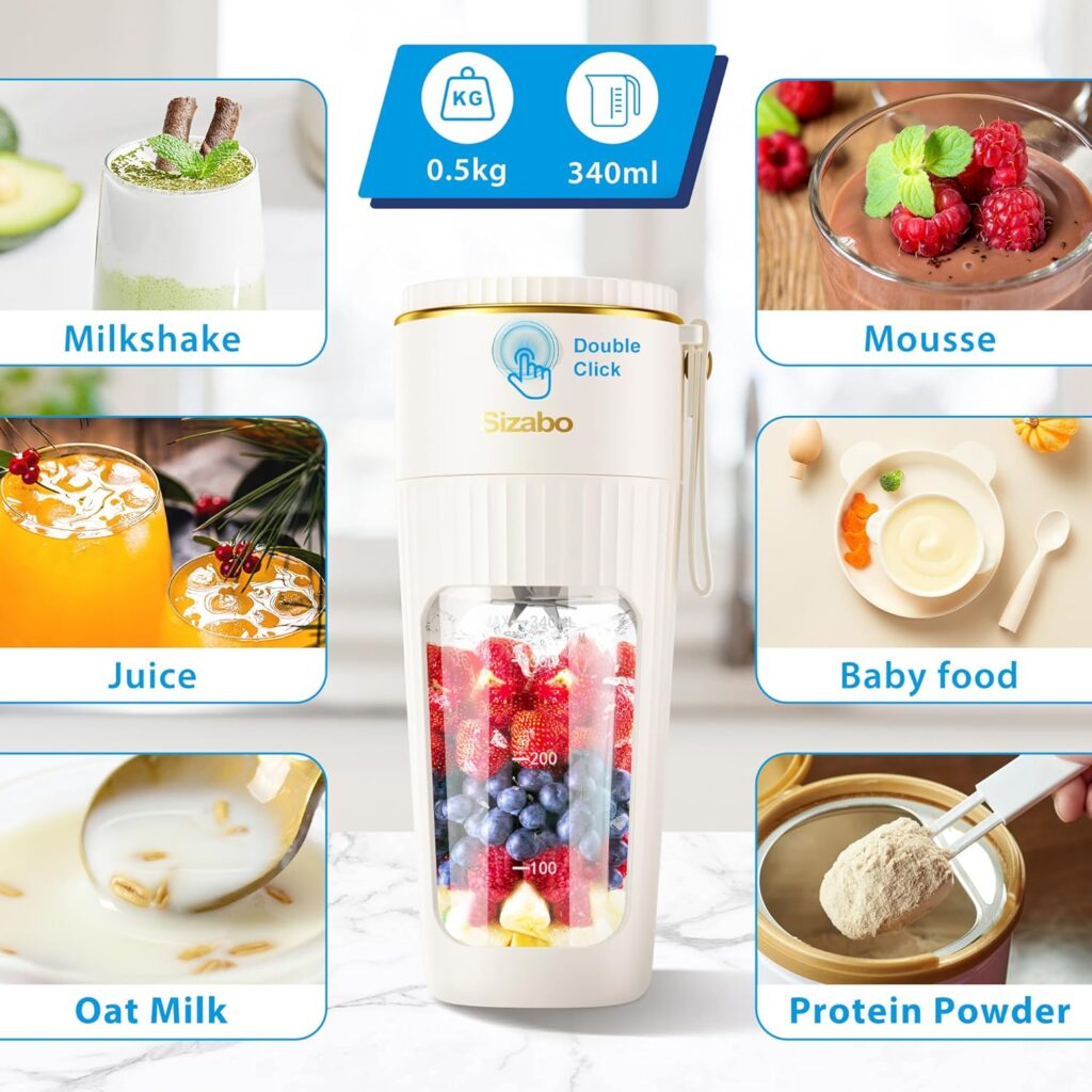 Portable Blender - Travel Size Blender for Shakes Smoothies, 10 Blades, 3000mAh Rechargeable White Portable Blender - Travel Size Blender for Shakes Smoothies, 10 Blades, 3000mAh Rechargeable White