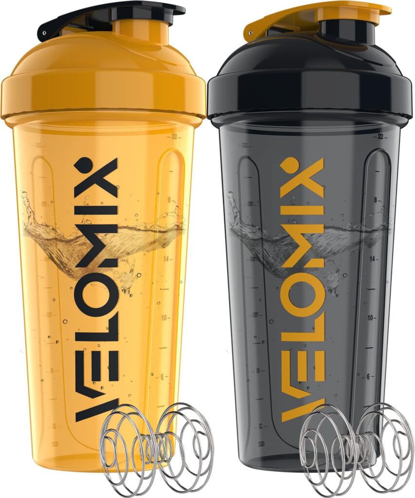 VELOMIX -2 Pack- 28 oz Protein Shaker Bottles for Protein Mixes - 2x Wire Whisk | Leak Proof Shaker Cups for Protein Shakes | Protein Shaker Bottle Pack (Black/Transparent) VELOMIX -2 Pack- 28 oz Protein Shaker Bottles for Protein Mixes - 2x Wire Whisk | Leak Proof Shaker Cups for Protein Shakes | Protein Shaker Bottle Pack (Black/Transparent)