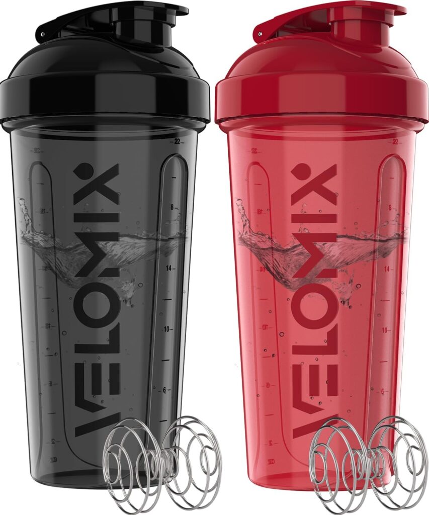 VELOMIX -2 Pack- 28 oz Protein Shaker Bottles for Protein Mixes - 2x Wire Whisk | Leak Proof Shaker Cups for Protein Shakes | Protein Shaker Bottle Pack (Black/Transparent) VELOMIX -2 Pack- 28 oz Protein Shaker Bottles for Protein Mixes - 2x Wire Whisk | Leak Proof Shaker Cups for Protein Shakes | Protein Shaker Bottle Pack (Black/Transparent)