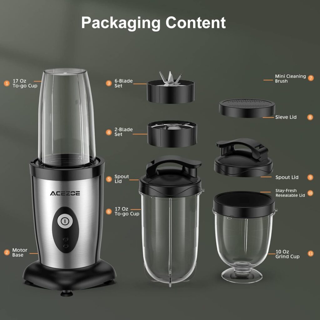 850W Personal Blender for Shakes and Smoothies, 5 in 1 Blenders for Kitchen, with 6 fins Blade, 2x500ml Portable Bottle, 1 Grinding Cup, for Fruit, Juice, Vegatable, Easy to Clean-Silver 850W Personal Blender for Shakes and Smoothies, 5 in 1 Blenders for Kitchen, with 6 fins Blade, 2x500ml Portable Bottle, 1 Grinding Cup, for Fruit, Juice, Vegatable, Easy to Clean-Silver