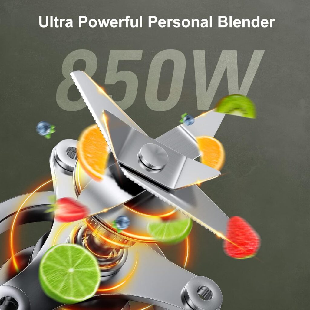 850W Personal Blender for Shakes and Smoothies, 5 in 1 Blenders for Kitchen, with 6 fins Blade, 2x500ml Portable Bottle, 1 Grinding Cup, for Fruit, Juice, Vegatable, Easy to Clean-Silver 850W Personal Blender for Shakes and Smoothies, 5 in 1 Blenders for Kitchen, with 6 fins Blade, 2x500ml Portable Bottle, 1 Grinding Cup, for Fruit, Juice, Vegatable, Easy to Clean-Silver