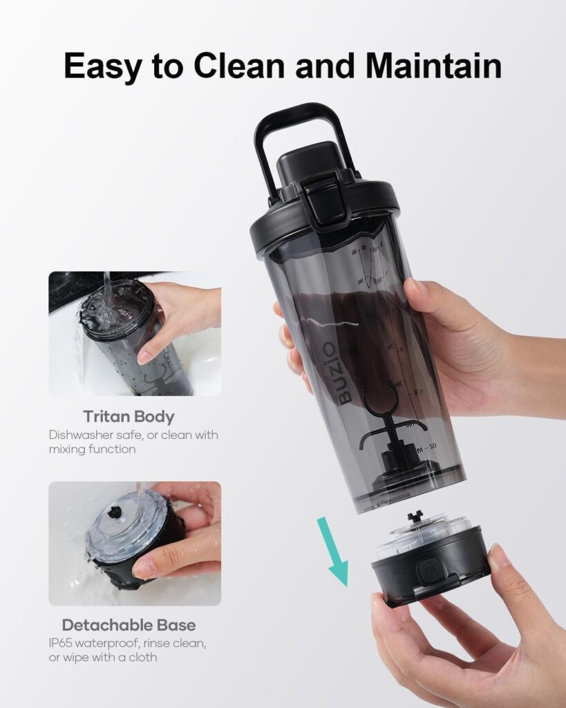 BUZIO Electric Protein Shaker Bottle, 24 oz Shake Blender Bottle, USB Rechargeable Blender Bottles for Protein Mixes Shaker Cups, Portable Large Sports Water Bottles Made with Tritan, Black BUZIO Electric Protein Shaker Bottle, 24 oz Shake Blender Bottle, USB Rechargeable Blender Bottles for Protein Mixes Shaker Cups, Portable Large Sports Water Bottles Made with Tritan, Black