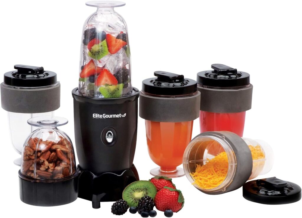 Elite Gourmet EPB-1800A# 17-Piece Personal Drink Mixer Blender, Sports Blender 16 Oz capacity, Includes Chopping and Blending Blade, Drink Lids and Extra Cups Elite Gourmet EPB-1800A# 17-Piece Personal Drink Mixer Blender, Sports Blender 16 Oz capacity, Includes Chopping and Blending Blade, Drink Lids and Extra Cups