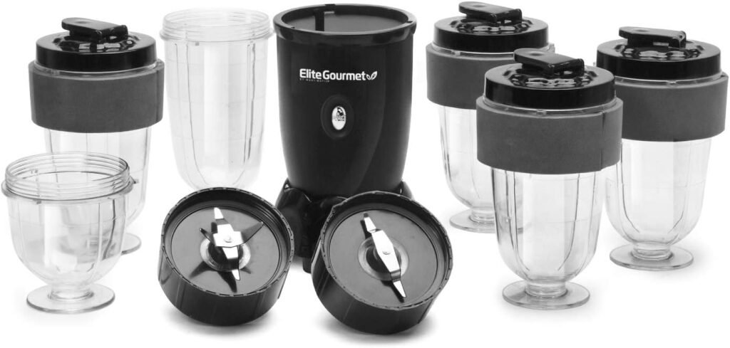 Elite Gourmet EPB-1800A# 17-Piece Personal Drink Mixer Blender, Sports Blender 16 Oz capacity, Includes Chopping and Blending Blade, Drink Lids and Extra Cups Elite Gourmet EPB-1800A# 17-Piece Personal Drink Mixer Blender, Sports Blender 16 Oz capacity, Includes Chopping and Blending Blade, Drink Lids and Extra Cups
