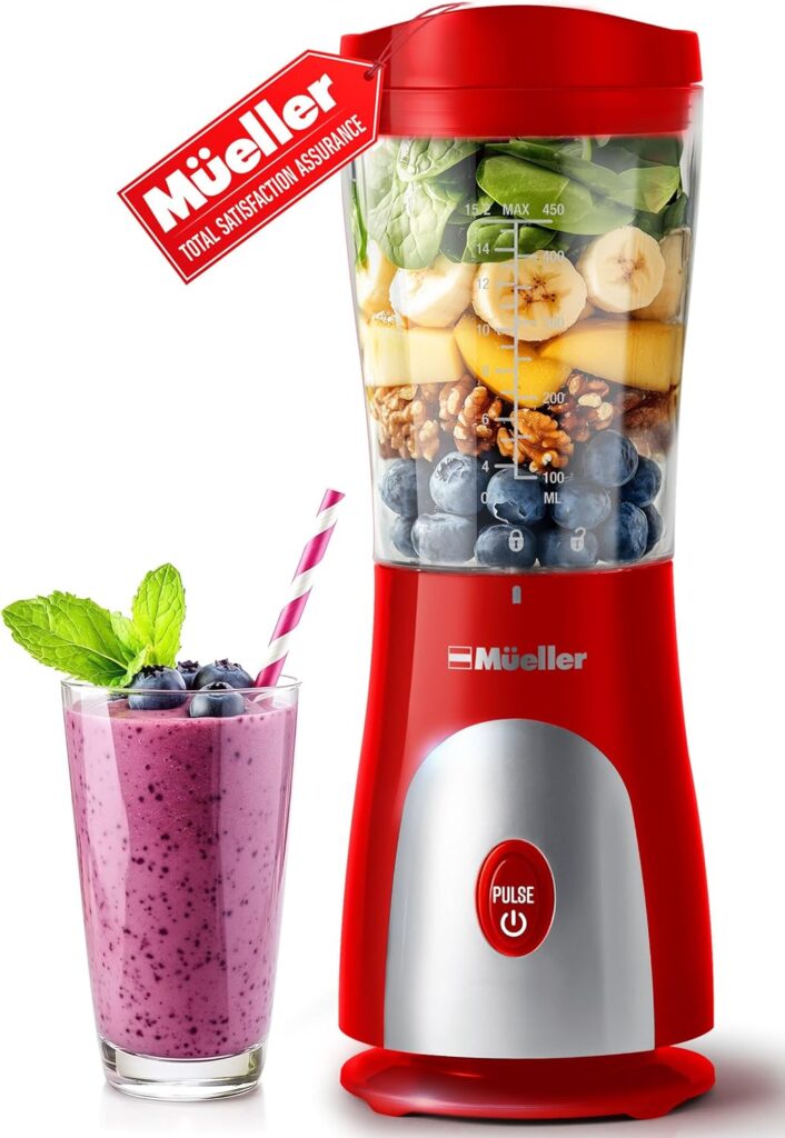 Mueller Personal Blender for Shakes and Smoothies with 15 Oz Travel Cup and Lid, Juices, Baby Food, Heavy-Duty Portable Blender Food Processor, Grey Mueller Personal Blender for Shakes and Smoothies with 15 Oz Travel Cup and Lid, Juices, Baby Food, Heavy-Duty Portable Blender Food Processor, Grey