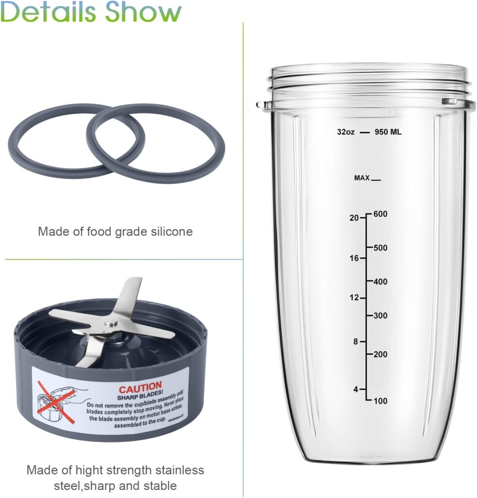 New Blender Cup and Blade Replacement Parts 32oz Cup and Extractor Blade and 2 Rubber Gaskets 4-Piece Compatible with NutriBullet High-Speed Blender/Mixer System 600W/900W Series New Blender Cup and Blade Replacement Parts 32oz Cup and Extractor Blade and 2 Rubber Gaskets 4-Piece Compatible with NutriBullet High-Speed Blender/Mixer System 600W/900W Series
