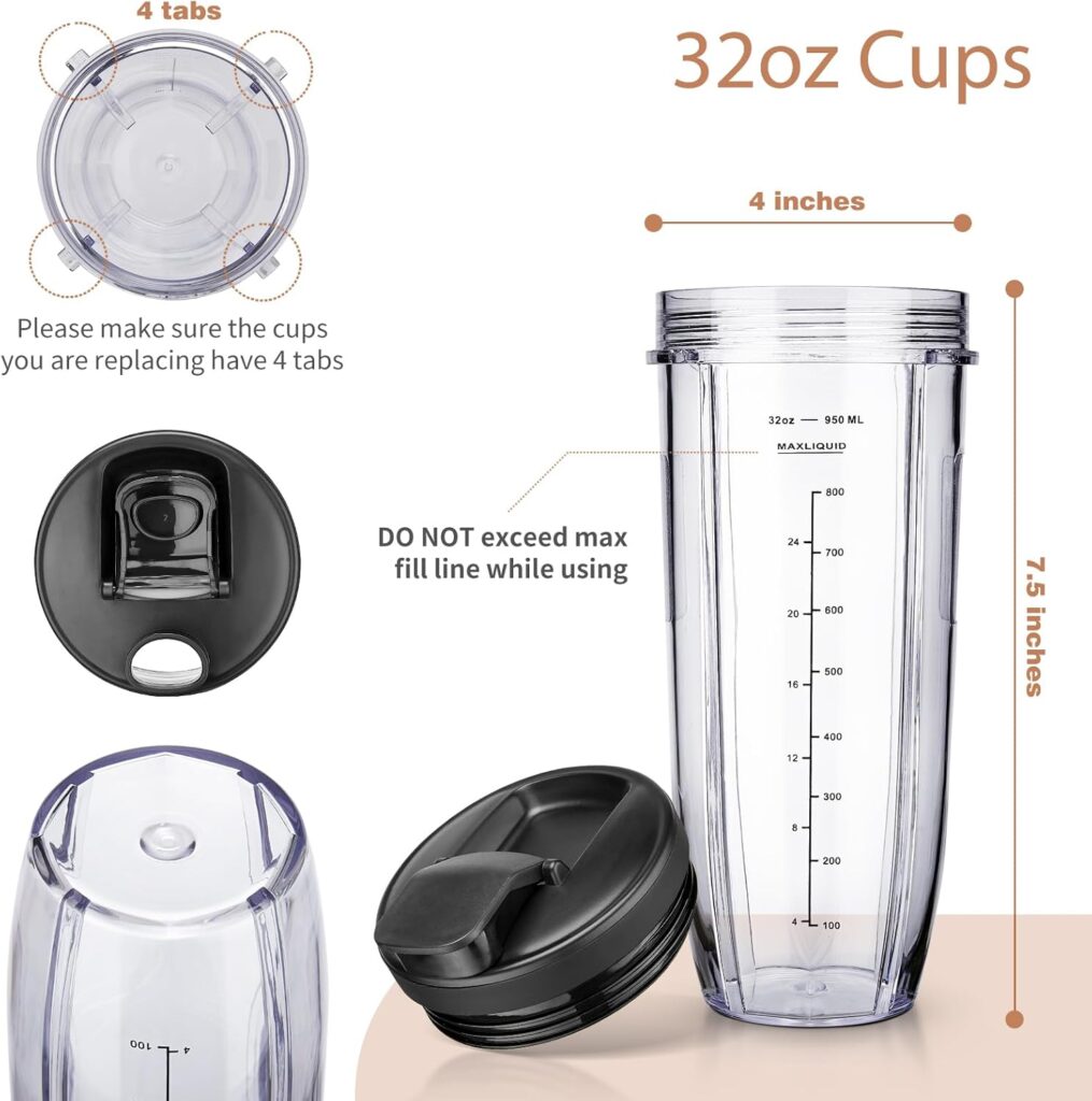 Ninja Blender Cups Replacement Parts 18 24 32 oz Cups for Blender with Sip Seal Lids Nutri Auto IQ Accessories BL450 BL456 BL480 BL482 BL642 BL682 SS101 SS151 SS351 Ninja Blender Cups Replacement Parts 18 24 32 oz Cups for Blender with Sip Seal Lids Nutri Auto IQ Accessories BL450 BL456 BL480 BL482 BL642 BL682 SS101 SS151 SS351
