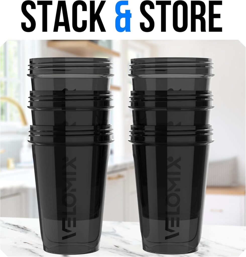 VELOMIX -6 PACK- 20 oz Protein Shaker Bottle for Protein Mixes - 6x Wire Whisk | Leak Proof Shaker Cups for Protein Shakes| Stackable Protein Shaker Bottle Pack | Dishwasher Safe (ALL IN BLACK) VELOMIX -6 PACK- 20 oz Protein Shaker Bottle for Protein Mixes - 6x Wire Whisk | Leak Proof Shaker Cups for Protein Shakes| Stackable Protein Shaker Bottle Pack | Dishwasher Safe (ALL IN BLACK)