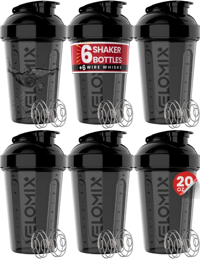 velomix-6-pack-20-oz-protein-shaker-bottle-for-protein-mixes-6x-wire-whisk-leak-proof-shaker-cups-for-protein-shakes-sta