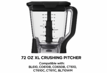 BL610 Replacement Pitcher Fit for Ninja Blender, Replace (NEW Model) BL610 CO610B CO650B CT610 CT610C CT611C BL710WM 72 oz XL Crushing Pitcher – For ninja Professional Blender 1000W Jar – 1YR Warranty