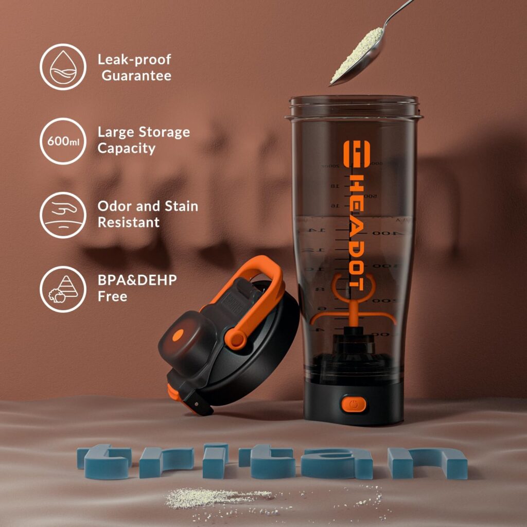 HeaDot Electric Protein Shaker Bottle, Blender Bottles for Protein Mixes, Oz Echargeable Type-C Shaker Cup, Made with Tritan, BPA Free Shakers for Protein Shakes(Orange) HeaDot Electric Protein Shaker Bottle, Blender Bottles for Protein Mixes, Oz Echargeable Type-C Shaker Cup, Made with Tritan, BPA Free Shakers for Protein Shakes(Orange)