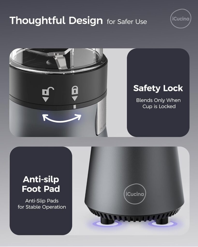 iCucina Smoothie Blender, Personal Blender for Shakes and Smoothies, 700W Pulse Technology Single Serve Blenders with x 28oz Protable Cups for Ice Crush, Frozen Fruit Drinks iCucina Smoothie Blender, Personal Blender for Shakes and Smoothies, 700W Pulse Technology Single Serve Blenders with x 28oz Protable Cups for Ice Crush, Frozen Fruit Drinks