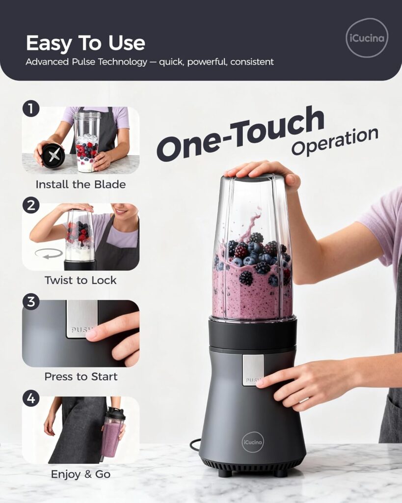 iCucina Smoothie Blender, Personal Blender for Shakes and Smoothies, 700W Pulse Technology Single Serve Blenders with x 28oz Protable Cups for Ice Crush, Frozen Fruit Drinks iCucina Smoothie Blender, Personal Blender for Shakes and Smoothies, 700W Pulse Technology Single Serve Blenders with x 28oz Protable Cups for Ice Crush, Frozen Fruit Drinks