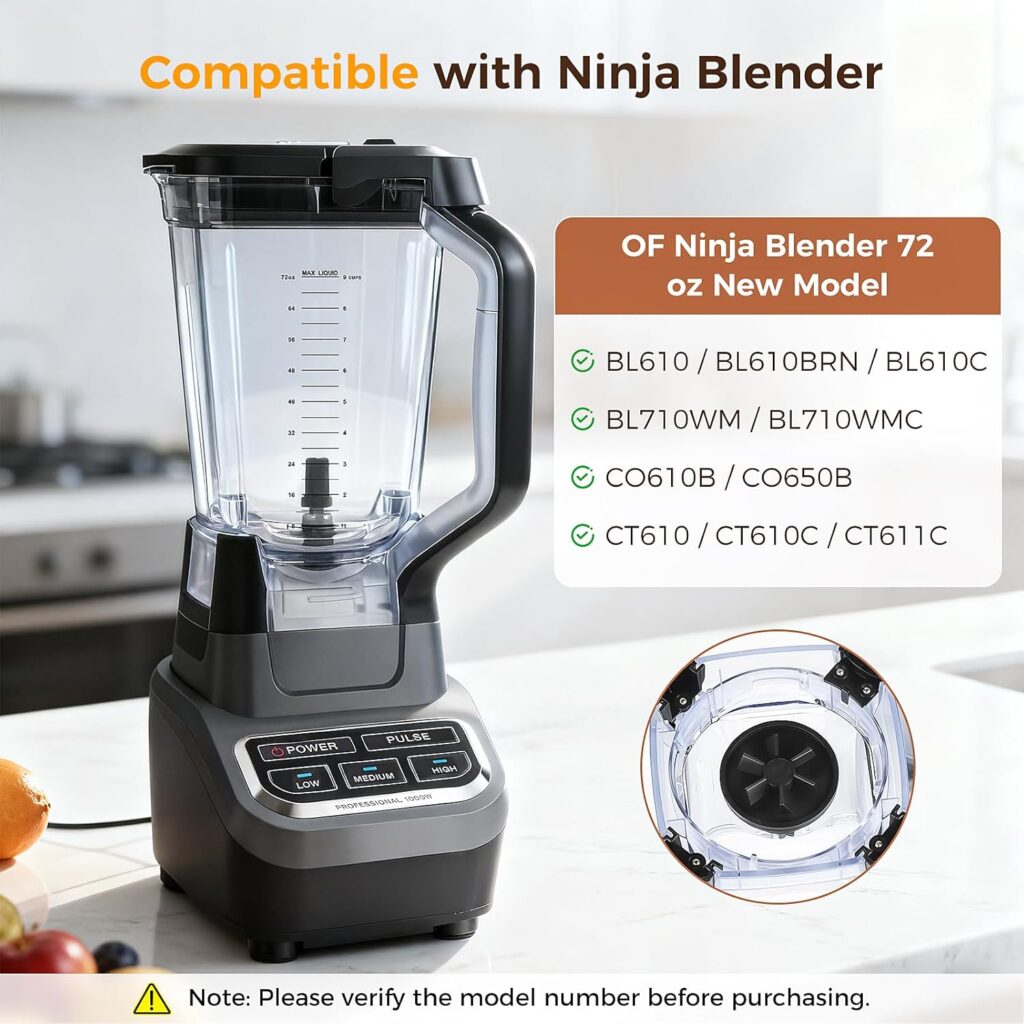 72oz Blender Replacement Parts For Ninja Blender BL610, ONLY Fits 6-Fin Base New Model, Blenders Replacement Pitcher with Locking Lid For Ninja BL710WM CO610B CO650B CT610C, NOT For 4-Fin Base 72oz Blender Replacement Parts For Ninja Blender BL610, ONLY Fits 6-Fin Base New Model, Blenders Replacement Pitcher with Locking Lid For Ninja BL710WM CO610B CO650B CT610C, NOT For 4-Fin Base
