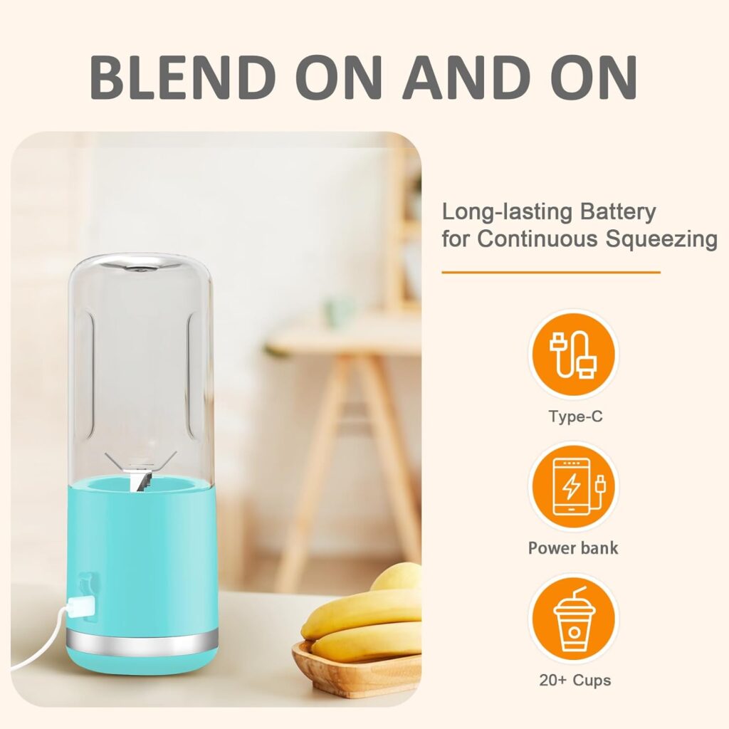 BESNOOW Portable Blender, Personal Blender for Shakes and Smoothies, 4000mAh USB Rechargeable, BPA Free 15.2 Oz 450ML Juicer Cup with Blades and Lid, Portable Juicer for Kitchen/Gym/Outdoor(Blue) BESNOOW Portable Blender, Personal Blender for Shakes and Smoothies, 4000mAh USB Rechargeable, BPA Free 15.2 Oz 450ML Juicer Cup with Blades and Lid, Portable Juicer for Kitchen/Gym/Outdoor(Blue)