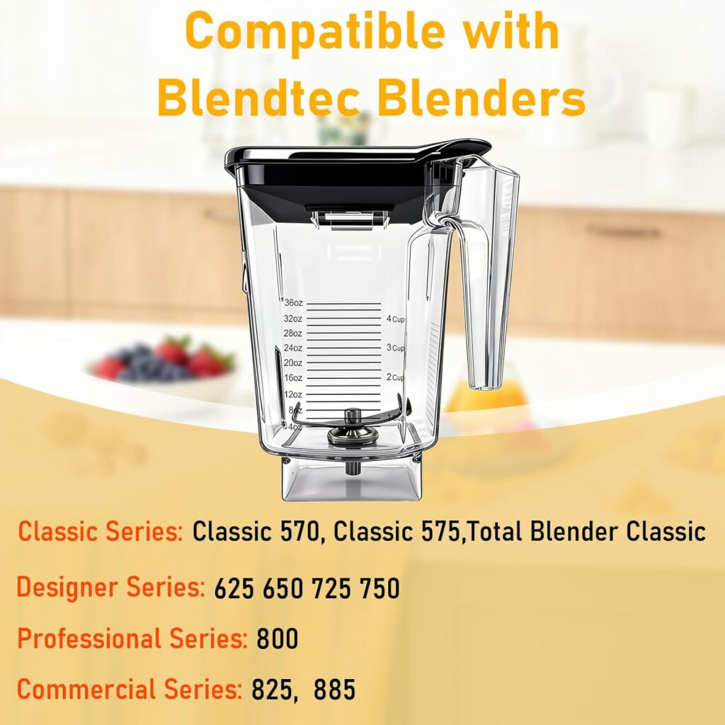 For Blendtec Wildside+ Jar- Four-Sided Replacement Blender Pitcher Cup - Compatible with Classic/Designer/Professional/Commercial Series Container-36 oz Blending Capacity For Blendtec Wildside+ Jar- Four-Sided Replacement Blender Pitcher Cup - Compatible with Classic/Designer/Professional/Commercial Series Container-36 oz Blending Capacity