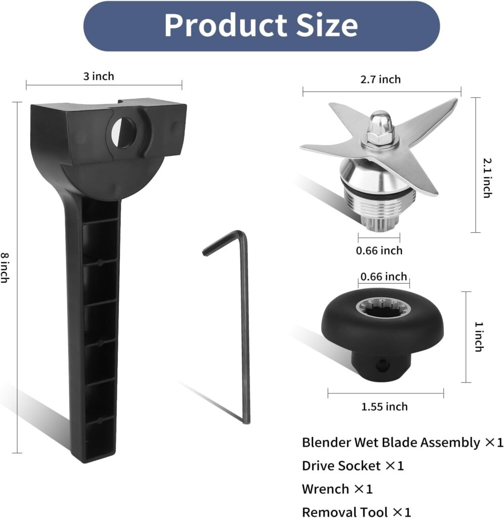Replacement Blade Parts with Wrench and Drive Socket Removal Tool Kit, Blender Wet Blade Replacement, Fit for 64oz 48oz 32oz Classic Container -2 YR Support Replacement Blade Parts with Wrench and Drive Socket Removal Tool Kit, Blender Wet Blade Replacement, Fit for 64oz 48oz 32oz Classic Container -2 YR Support