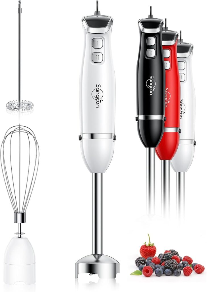 Sangcon Immersion Blender Handheld, 3-in-1 Hand Blender Electric, 400W Handheld Blender, Stainless Steel Blade Stick Blender with Whisk, Milk Frother Attachments - White Sangcon Immersion Blender Handheld, 3-in-1 Hand Blender Electric, 400W Handheld Blender, Stainless Steel Blade Stick Blender with Whisk, Milk Frother Attachments - White