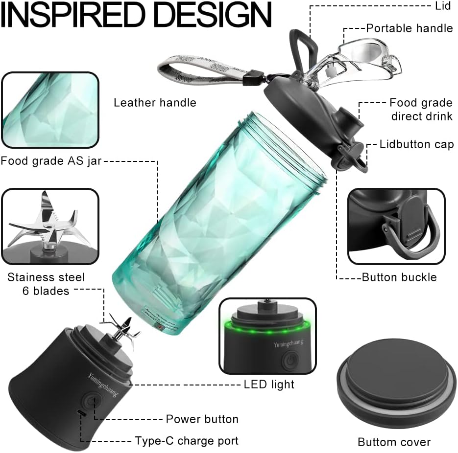 22Oz Portable USB Rechargeable Blender, Black, with LED Light Design 22Oz Portable USB Rechargeable Blender, Black, with LED Light Design