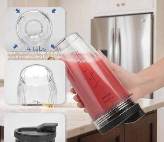 Blender Cups Replacement Parts For ninja,2-Pack 24oz Blender Cups with Sip & Seal Lids,7 fins Blender Replacement blade Compatible with Ninja BN401 BN751 BN801 BL480-30 BL642-30 BL682 BL687 NN102