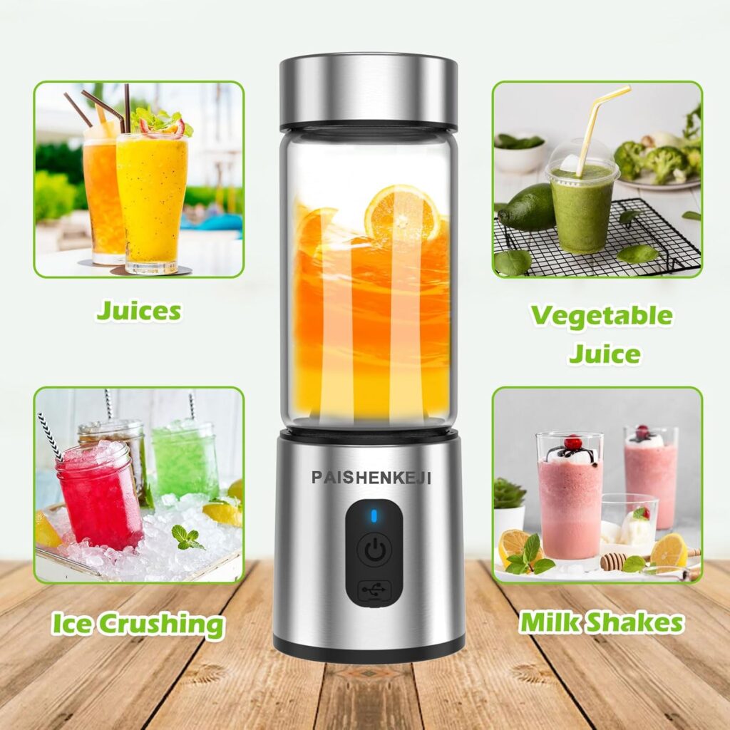 Glass Portable Blender for Smoothies: Personal Blender for Shakes and Smoothies USB Rechargeable, for Baby Food Travel Beach Office Sports Use Glass Portable Blender for Smoothies: Personal Blender for Shakes and Smoothies USB Rechargeable, for Baby Food Travel Beach Office Sports Use