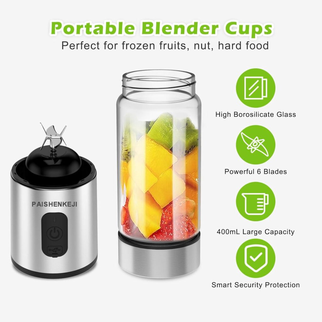 Glass Portable Blender for Smoothies: Personal Blender for Shakes and Smoothies USB Rechargeable, for Baby Food Travel Beach Office Sports Use Glass Portable Blender for Smoothies: Personal Blender for Shakes and Smoothies USB Rechargeable, for Baby Food Travel Beach Office Sports Use