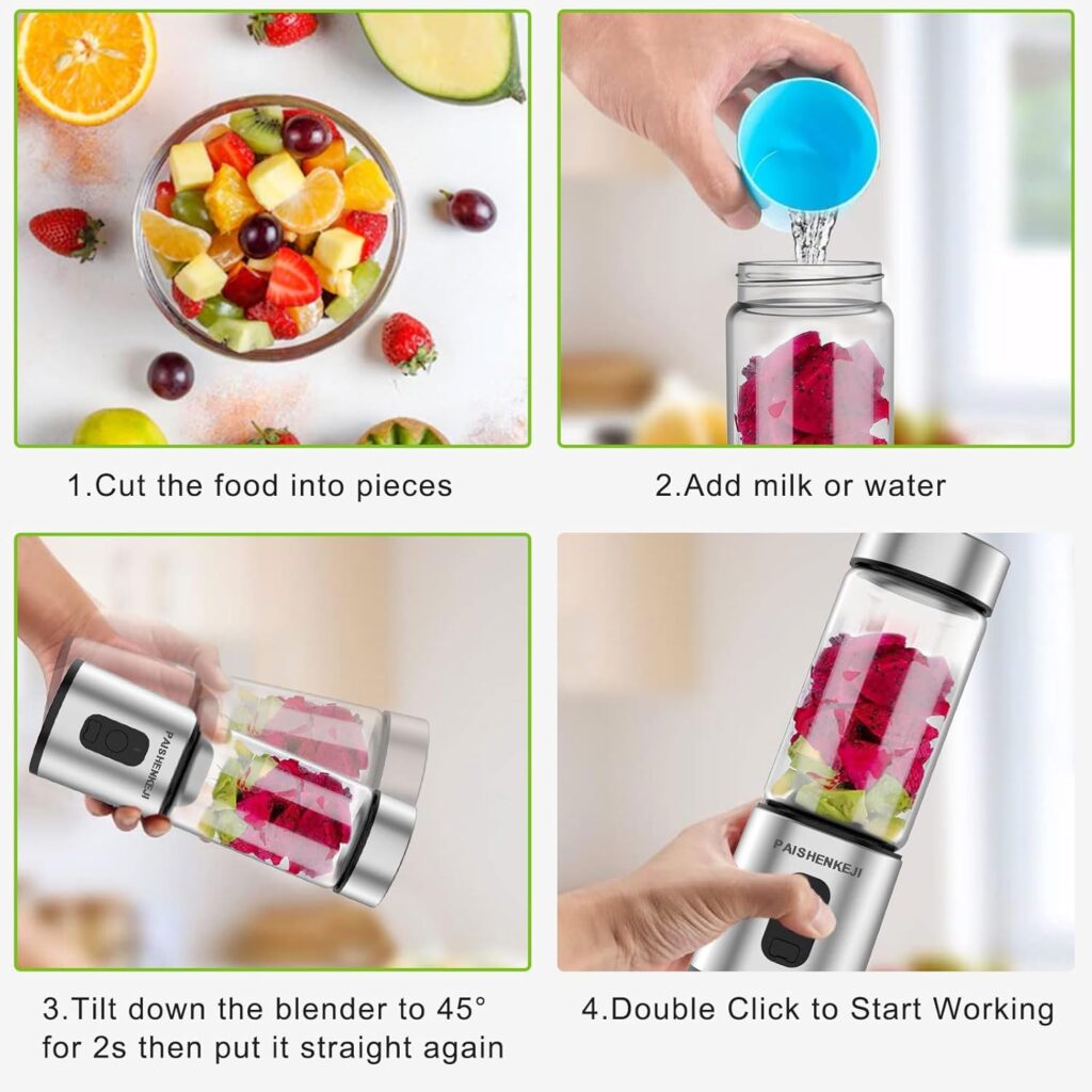 Glass Portable Blender for Smoothies: Personal Blender for Shakes and Smoothies USB Rechargeable, for Baby Food Travel Beach Office Sports Use Glass Portable Blender for Smoothies: Personal Blender for Shakes and Smoothies USB Rechargeable, for Baby Food Travel Beach Office Sports Use