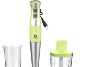 Immersion Hand Blender, UTALENT 5-in-1 8-Speed Stick Blender with 500ml Food Grinder, BPA-Free, 600ml Container,Milk Frother,Egg Whisk,Puree Infant Food, Smoothies, Sauces and Soups – Green