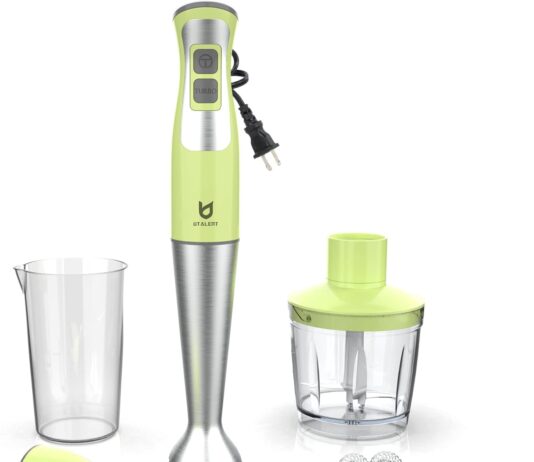 Immersion Hand Blender, UTALENT 5-in-1 8-Speed Stick Blender with 500ml Food Grinder, BPA-Free, 600ml Container,Milk Frother,Egg Whisk,Puree Infant Food, Smoothies, Sauces and Soups – Green