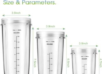 MEET JUICE 3-Pack 24oz Replacement Blender Cups, Single Serve Cups, Fits Models BL480 BL481 BL482 BL640 BL682 BL2012 BN801