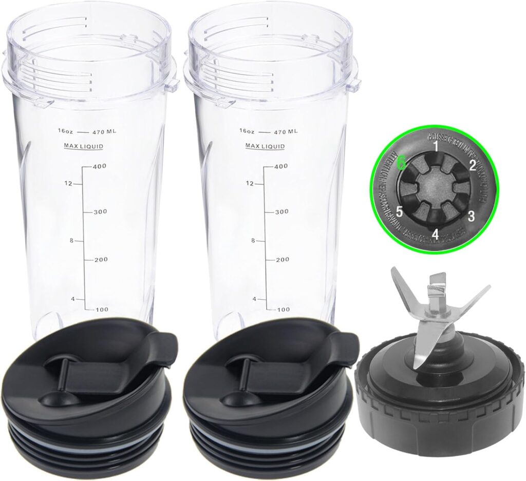 Ninja Blender Replacement Parts: Pack Single Serve 16oz Cups with Sip Seal Lids Fins Ninja Blender Blade Assembly for BL770 BL660 BL663 BL663CO BL665Q BL740 Ninja Blender Replacement Parts: Pack Single Serve 16oz Cups with Sip Seal Lids Fins Ninja Blender Blade Assembly for BL770 BL660 BL663 BL663CO BL665Q BL740