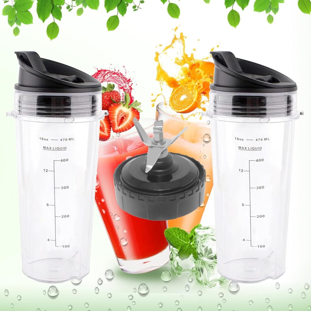 Ninja Blender Replacement Parts: Pack Single Serve 16oz Cups with Sip Seal Lids Fins Ninja Blender Blade Assembly for BL770 BL660 BL663 BL663CO BL665Q BL740 Ninja Blender Replacement Parts: Pack Single Serve 16oz Cups with Sip Seal Lids Fins Ninja Blender Blade Assembly for BL770 BL660 BL663 BL663CO BL665Q BL740
