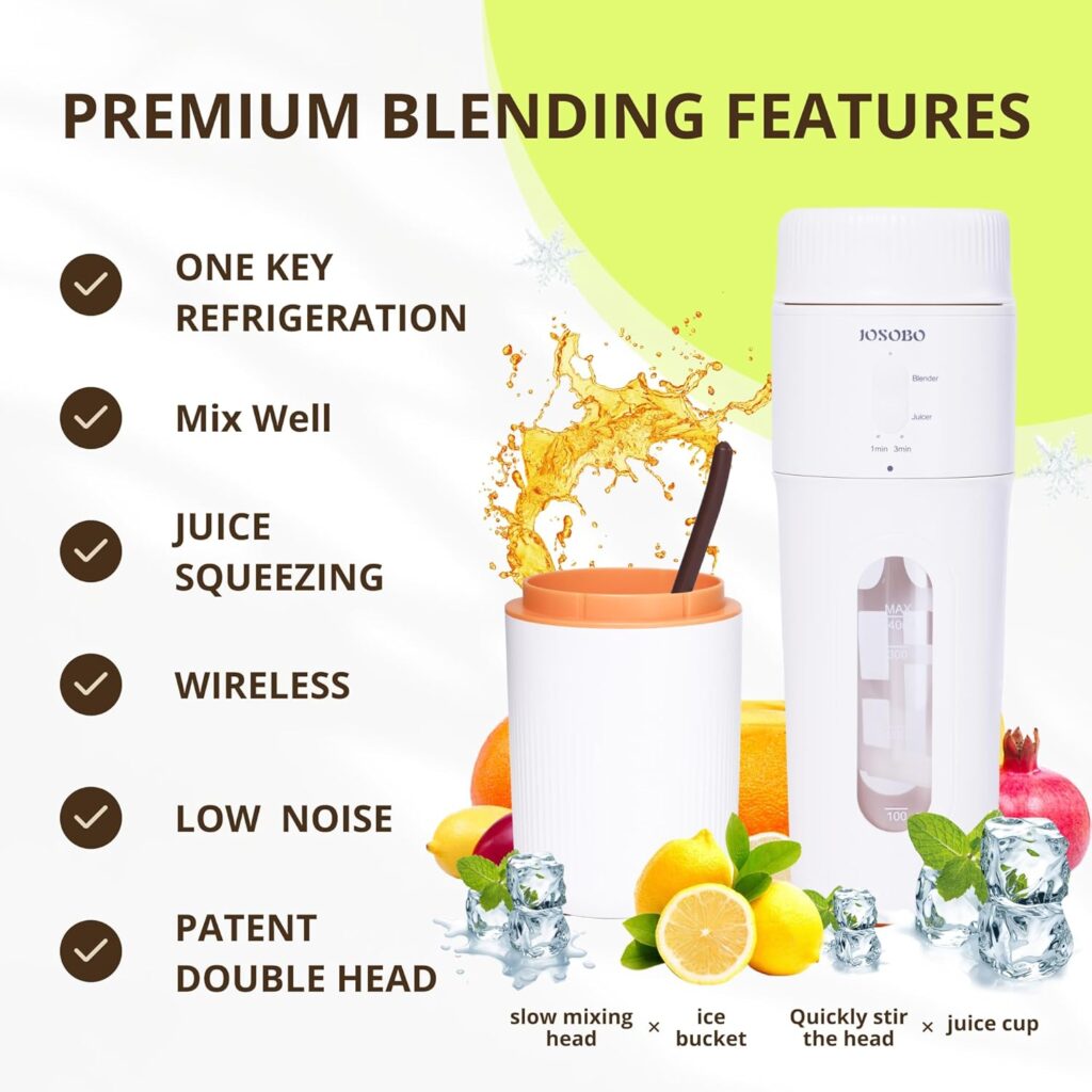 Portable Blender - Double Head Design for Exquisite Juicing Slow Stirring, Blender for Shakes and Smoothies with Ice-Cream Machine Function - Cold Drinks Homemade Ice Cream in Minutes! Portable Blender - Double Head Design for Exquisite Juicing Slow Stirring, Blender for Shakes and Smoothies with Ice-Cream Machine Function - Cold Drinks Homemade Ice Cream in Minutes!
