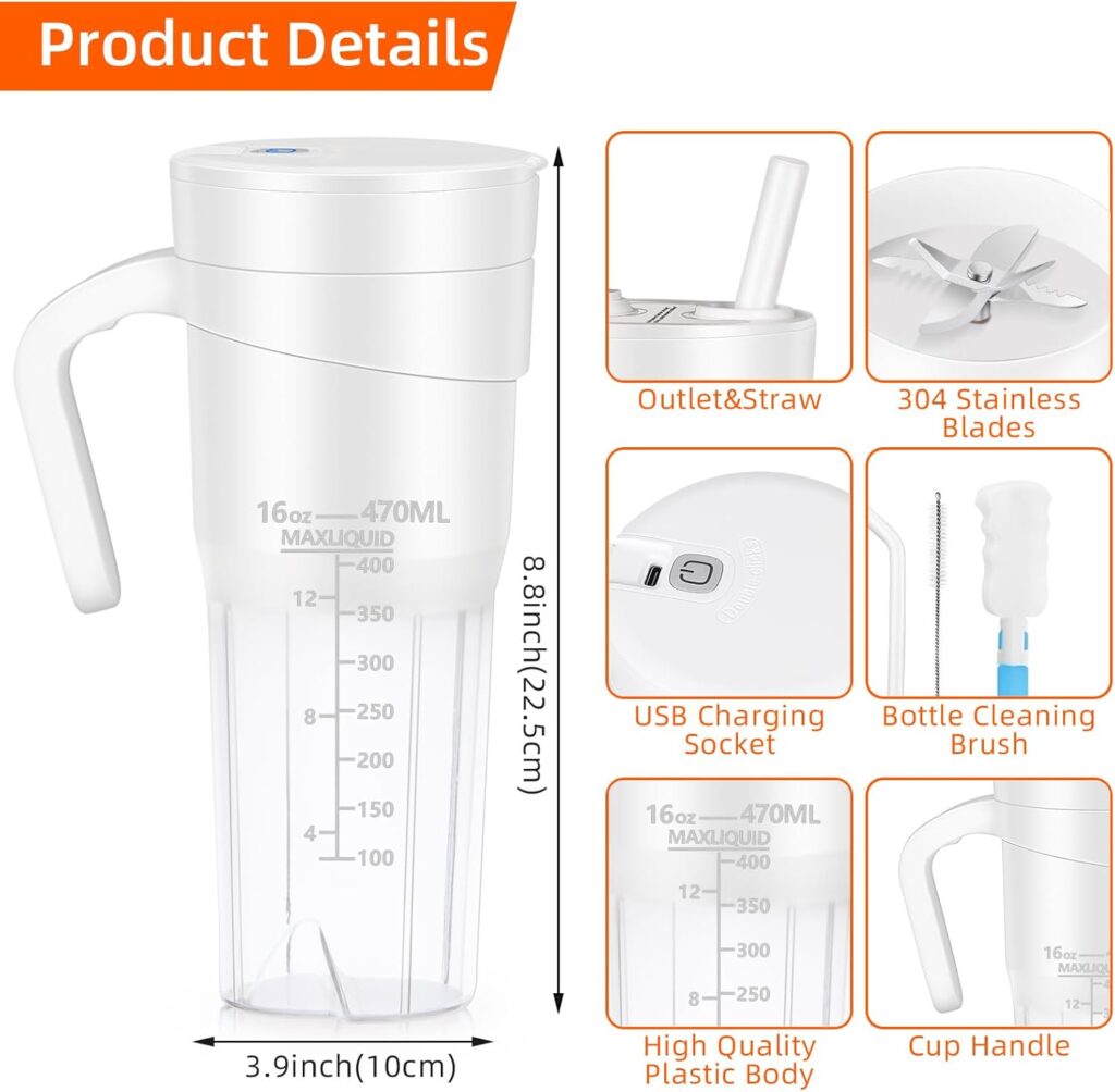 Portable Blender for Shakes and Smoothies: Travel Blender,16 Oz Mini Blender with Blades,USB Rechargeable,for Making Fresh Juice, Convenient for Travel and Sports Portable Blender for Shakes and Smoothies: Travel Blender,16 Oz Mini Blender with Blades,USB Rechargeable,for Making Fresh Juice, Convenient for Travel and Sports
