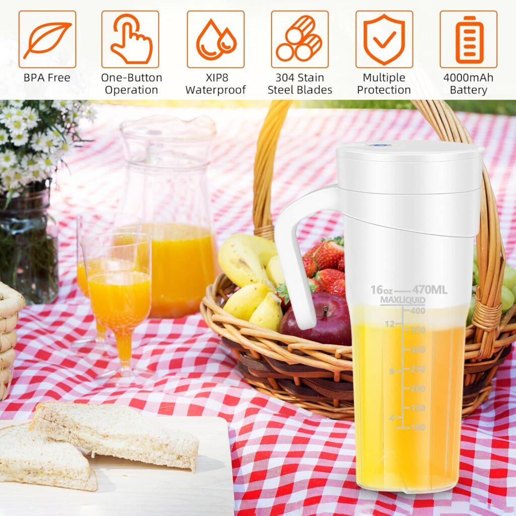 Portable Blender for Shakes and Smoothies: Travel Blender,16 Oz Mini Blender with Blades,USB Rechargeable,for Making Fresh Juice, Convenient for Travel and Sports Portable Blender for Shakes and Smoothies: Travel Blender,16 Oz Mini Blender with Blades,USB Rechargeable,for Making Fresh Juice, Convenient for Travel and Sports