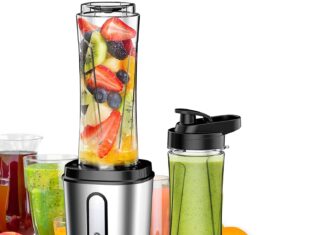 Electric Smoothie Blender, Powerful Small Blender with 2 Portable 20oz Tritan blender Bottles, BPA-Free with 4 Stainless Steel Blades, Mixer Smoothie Maker for Shakes and Smoothies