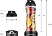 La Reveuse Smoothie Blender Personal Size 300 Watts with 2 Pieces 18 oz BPA-Free Travel Sports Bottles (Silver)