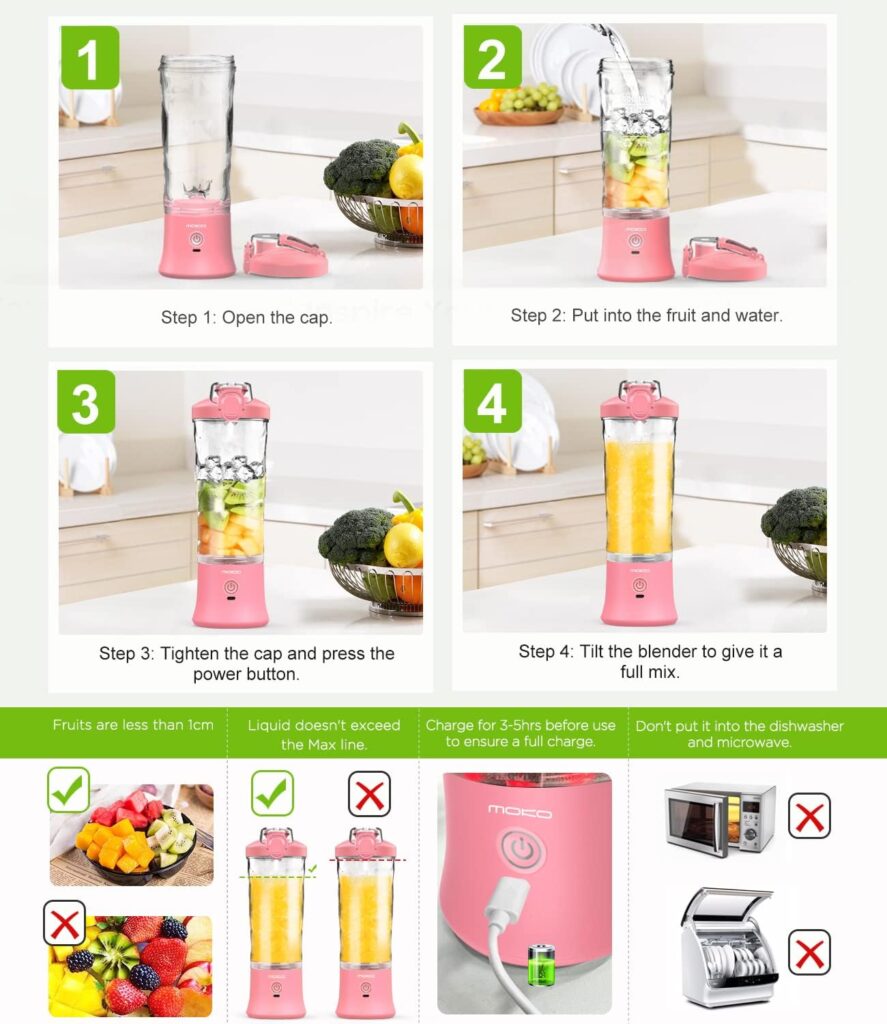 MoKo Portable Blender, Watt Personal Blender for Shakes and Smoothies,21OZ Personal Blender USB Rechargeable with Blades, BRA Free, Smoothie Blender for Kitchen Sports Travel and Outdoors, Pink MoKo Portable Blender, Watt Personal Blender for Shakes and Smoothies,21OZ Personal Blender USB Rechargeable with Blades, BRA Free, Smoothie Blender for Kitchen Sports Travel and Outdoors, Pink