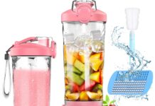 MoKo Portable Blender, 270 Watt Personal Blender for Shakes and Smoothies,21OZ Personal Blender USB Rechargeable with 6 Blades, BRA Free, Smoothie Blender for Kitchen Sports Travel and Outdoors, Pink