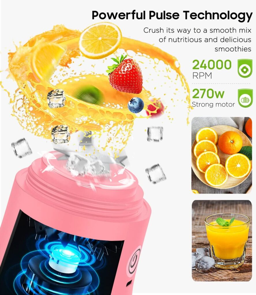MoKo Portable Blender, Watt Personal Blender for Shakes and Smoothies,21OZ Personal Blender USB Rechargeable with Blades, BRA Free, Smoothie Blender for Kitchen Sports Travel and Outdoors, Pink MoKo Portable Blender, Watt Personal Blender for Shakes and Smoothies,21OZ Personal Blender USB Rechargeable with Blades, BRA Free, Smoothie Blender for Kitchen Sports Travel and Outdoors, Pink