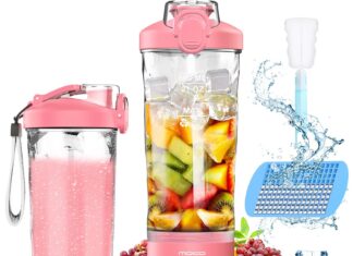 MoKo Portable Blender, 270 Watt Personal Blender for Shakes and Smoothies,21OZ Personal Blender USB Rechargeable with 6 Blades, BRA Free, Smoothie Blender for Kitchen Sports Travel and Outdoors, Pink